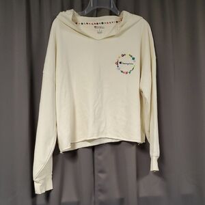 Lg Champion Cream Hoodie with Floral Logo